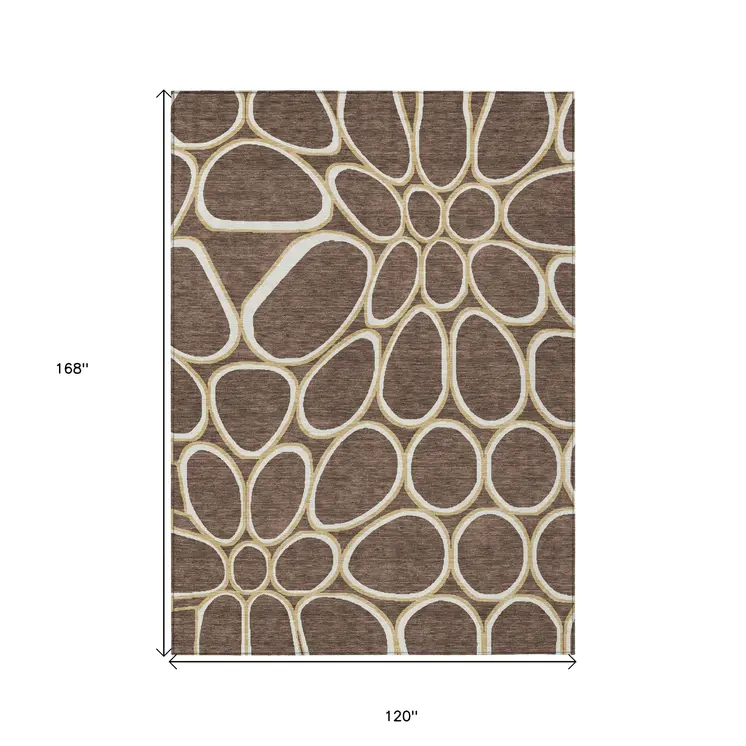 10' X 14' Black Ivory And Beige Abstract Washable Indoor Outdoor Area Rug
