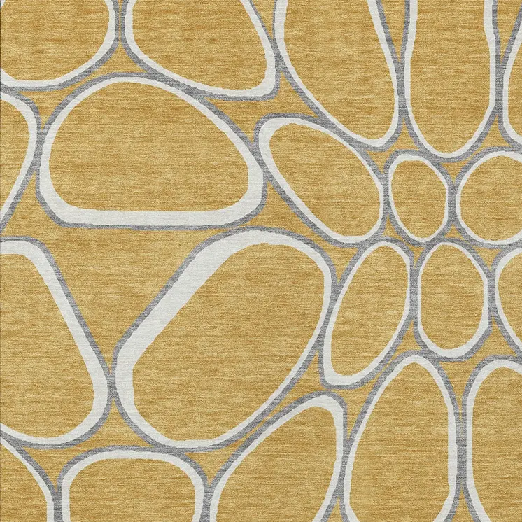 5' X 8' Gold Gray And Ivory Abstract Washable Indoor Outdoor Area Rug