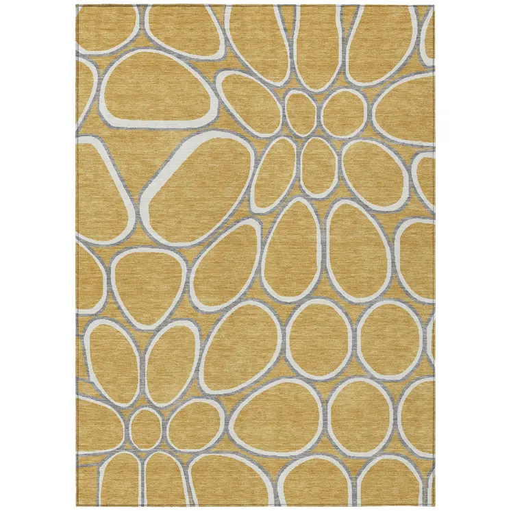 8' X 10' Gold Gray And Ivory Abstract Washable Indoor Outdoor Area Rug