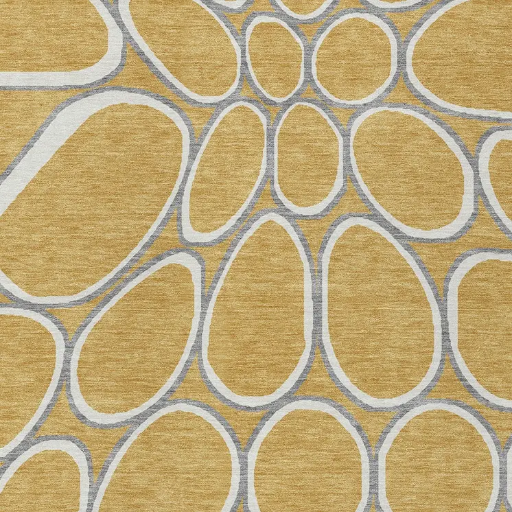 8' X 10' Gold Gray And Ivory Abstract Washable Indoor Outdoor Area Rug