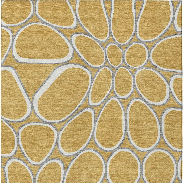 9' X 12' Gold Gray And Ivory Abstract Washable Indoor Outdoor Area Rug