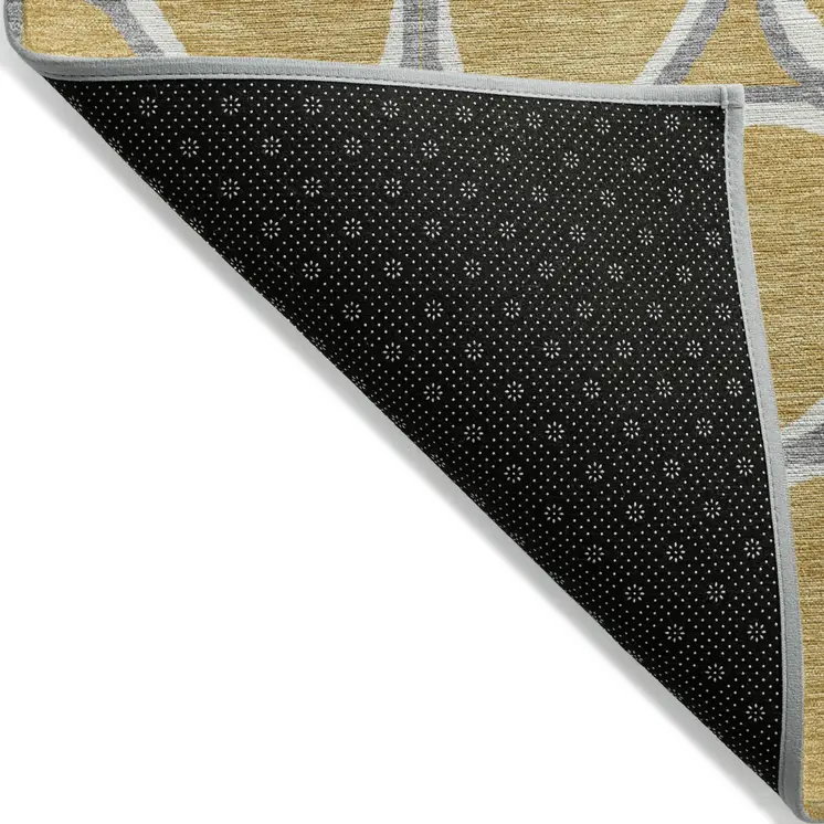 9' X 12' Gold Gray And Ivory Abstract Washable Indoor Outdoor Area Rug
