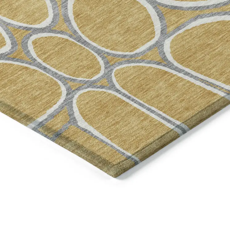 9' X 12' Gold Gray And Ivory Abstract Washable Indoor Outdoor Area Rug