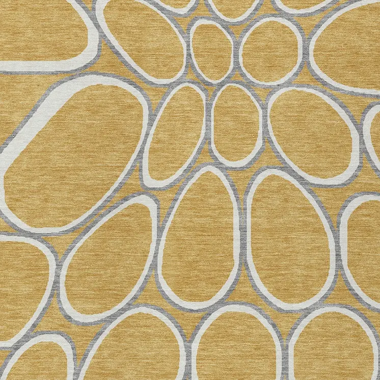 9' X 12' Gold Gray And Ivory Abstract Washable Indoor Outdoor Area Rug
