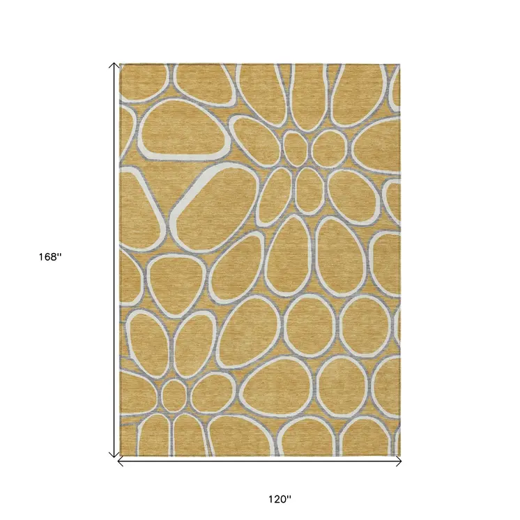10' X 14' Gold Gray And Ivory Abstract Washable Indoor Outdoor Area Rug