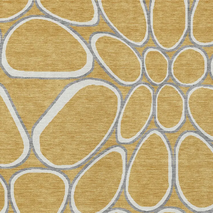 10' X 14' Gold Gray And Ivory Abstract Washable Indoor Outdoor Area Rug