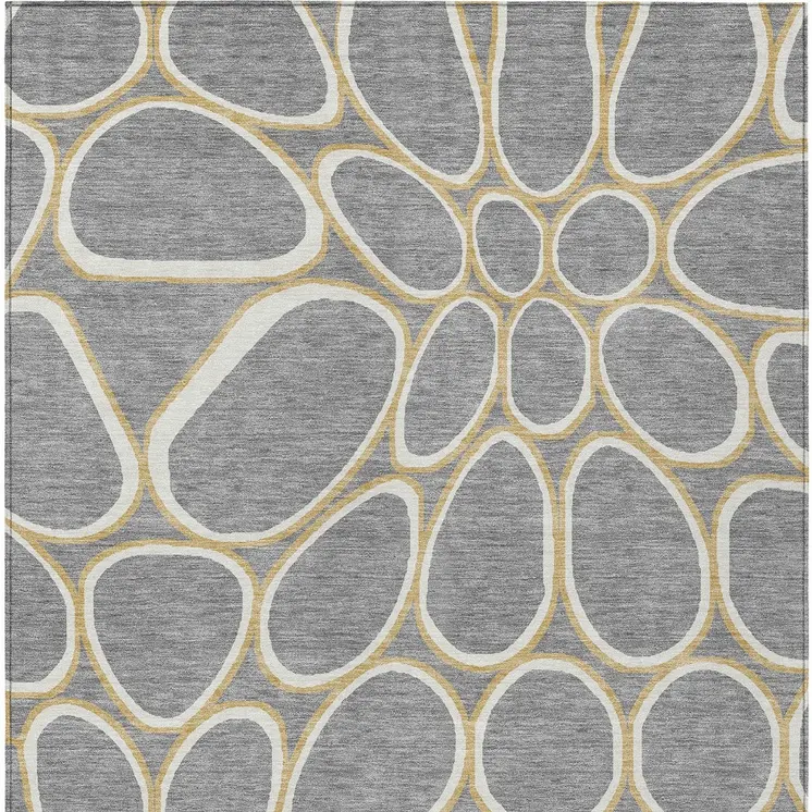 3' X 5' Gray Ivory And Beige Abstract Washable Indoor Outdoor Area Rug