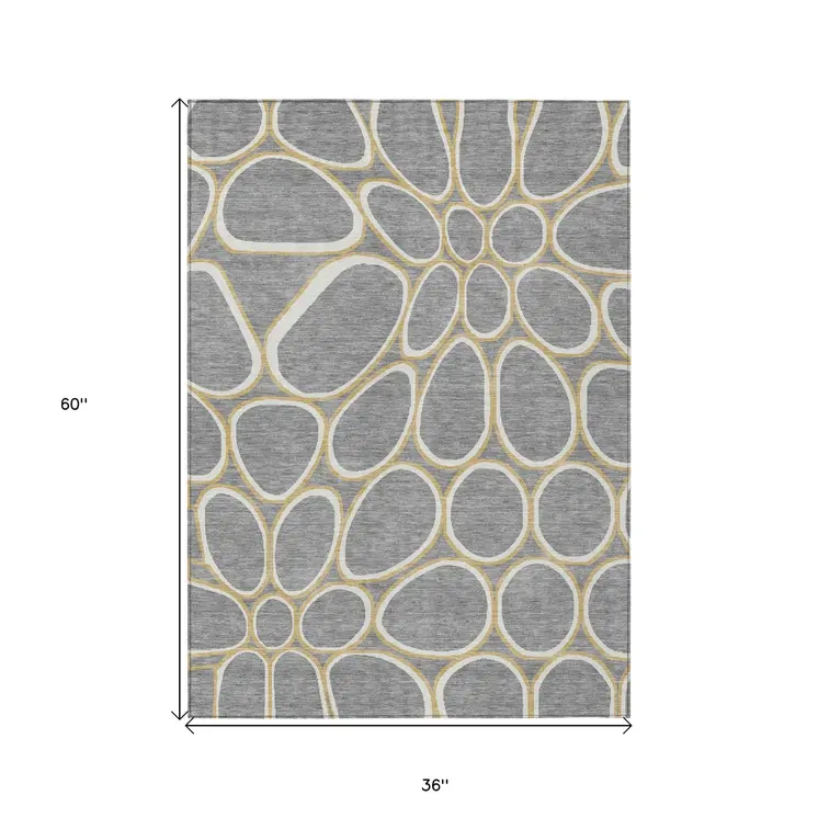 3' X 5' Gray Ivory And Beige Abstract Washable Indoor Outdoor Area Rug