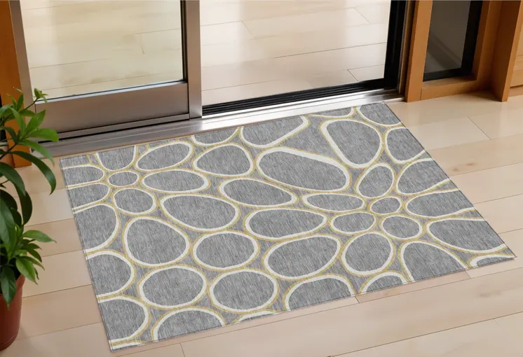 3' X 5' Gray Ivory And Beige Abstract Washable Indoor Outdoor Area Rug