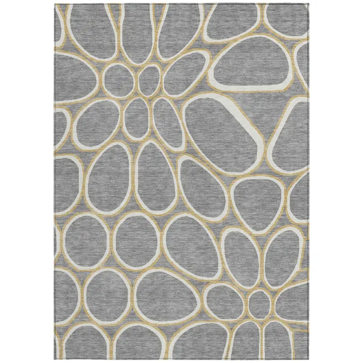 5' X 8' Gray Ivory And Beige Abstract Washable Indoor Outdoor Area Rug