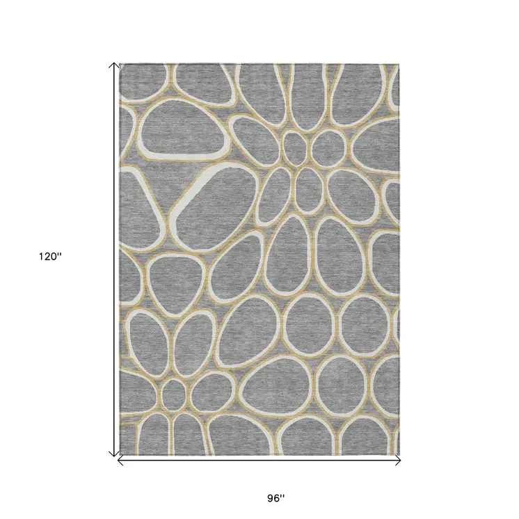 8' X 10' Gray Ivory And Beige Abstract Washable Indoor Outdoor Area Rug