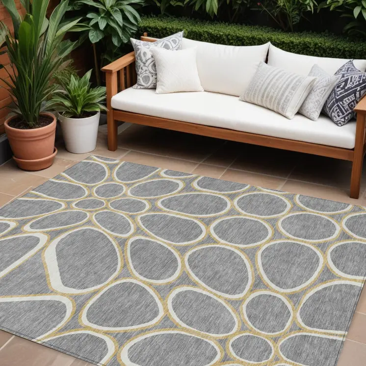 8' X 10' Gray Ivory And Beige Abstract Washable Indoor Outdoor Area Rug