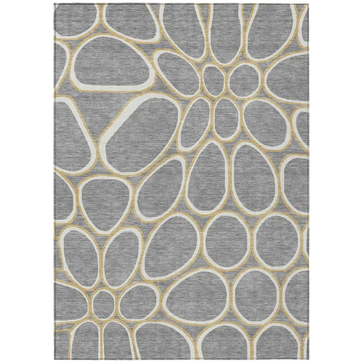 8' X 10' Gray Ivory And Beige Abstract Washable Indoor Outdoor Area Rug