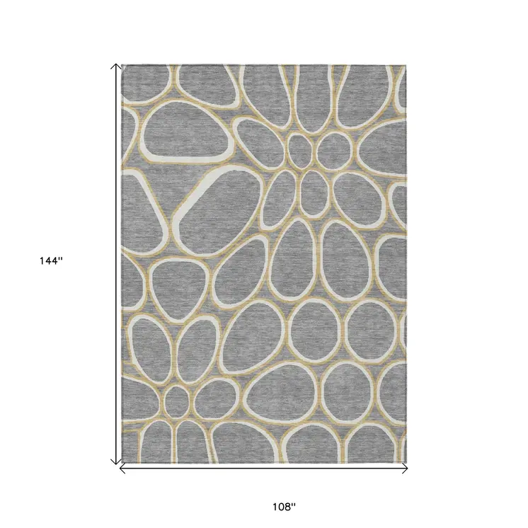 9' X 12' Gray Ivory And Beige Abstract Washable Indoor Outdoor Area Rug