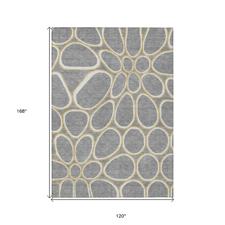 10' X 14' Gray Ivory And Beige Abstract Washable Indoor Outdoor Area Rug
