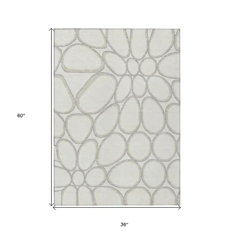 3' X 5' Ivory And Gray Abstract Washable Indoor Outdoor Area Rug