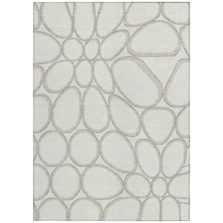 5' X 8' Ivory And Gray Abstract Washable Indoor Outdoor Area Rug