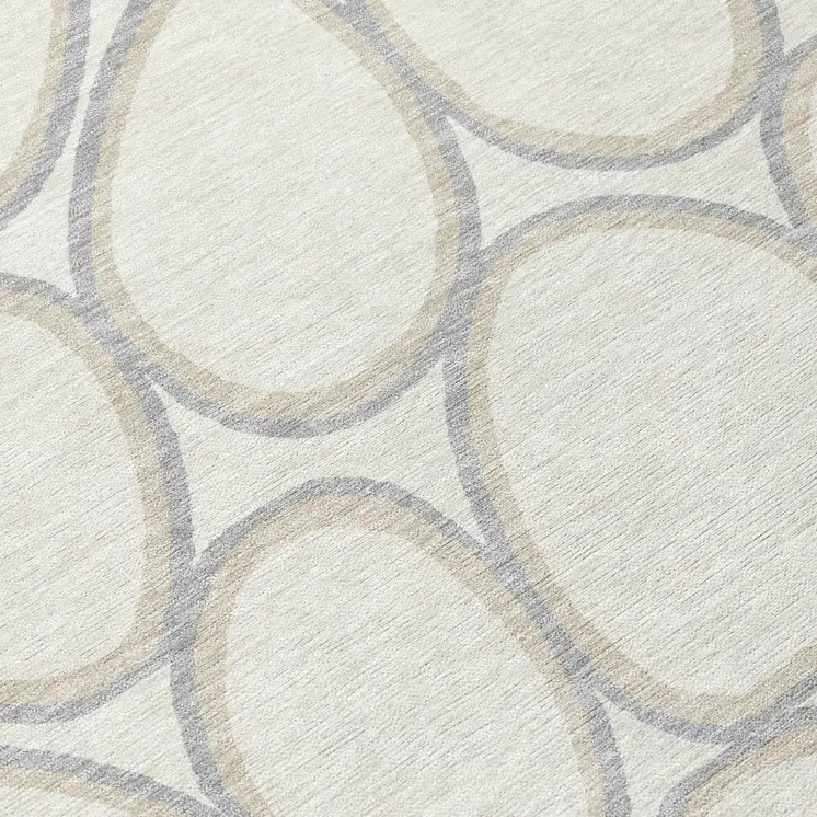 8' Ivory And Gray Round Abstract Washable Indoor Outdoor Area Rug