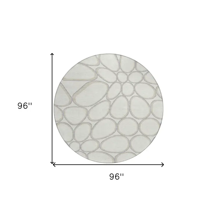 8' Ivory And Gray Round Abstract Washable Indoor Outdoor Area Rug