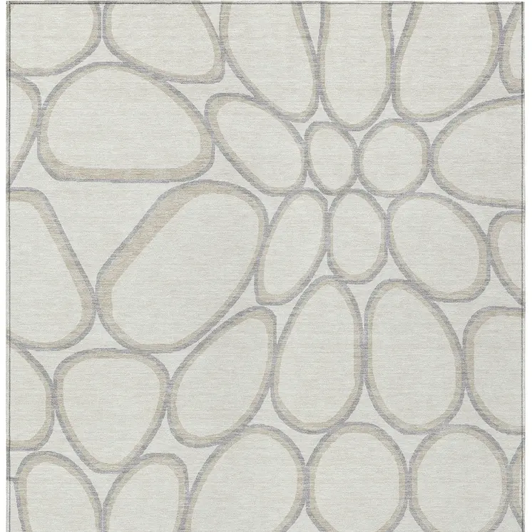 8' X 10' Ivory And Gray Abstract Washable Indoor Outdoor Area Rug