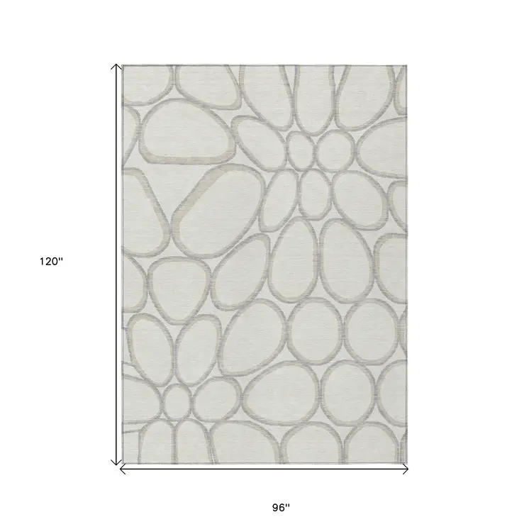 8' X 10' Ivory And Gray Abstract Washable Indoor Outdoor Area Rug