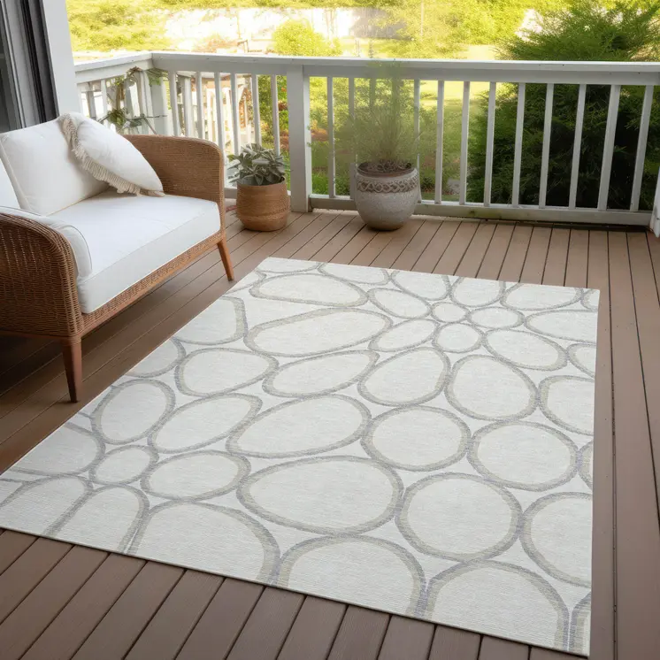 9' X 12' Ivory And Gray Abstract Washable Indoor Outdoor Area Rug