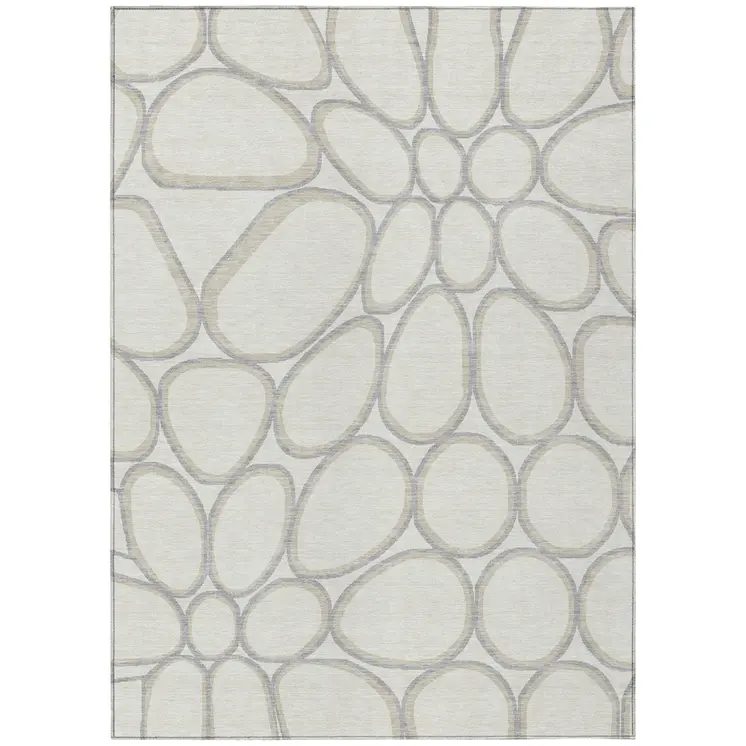 9' X 12' Ivory And Gray Abstract Washable Indoor Outdoor Area Rug