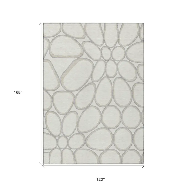 10' X 14' Ivory And Gray Abstract Washable Indoor Outdoor Area Rug