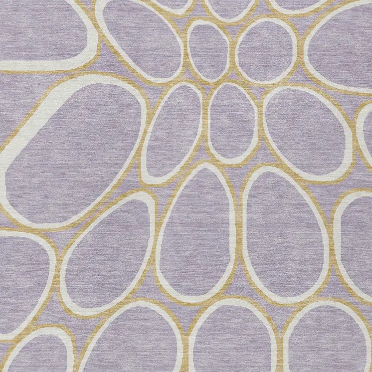 5' X 8' Lavender Ivory And Gold Abstract Washable Indoor Outdoor Area Rug