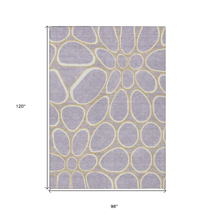 8' X 10' Lavender Ivory And Gold Abstract Washable Indoor Outdoor Area Rug