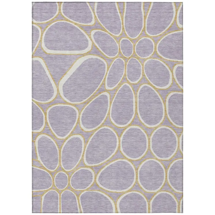 8' X 10' Lavender Ivory And Gold Abstract Washable Indoor Outdoor Area Rug