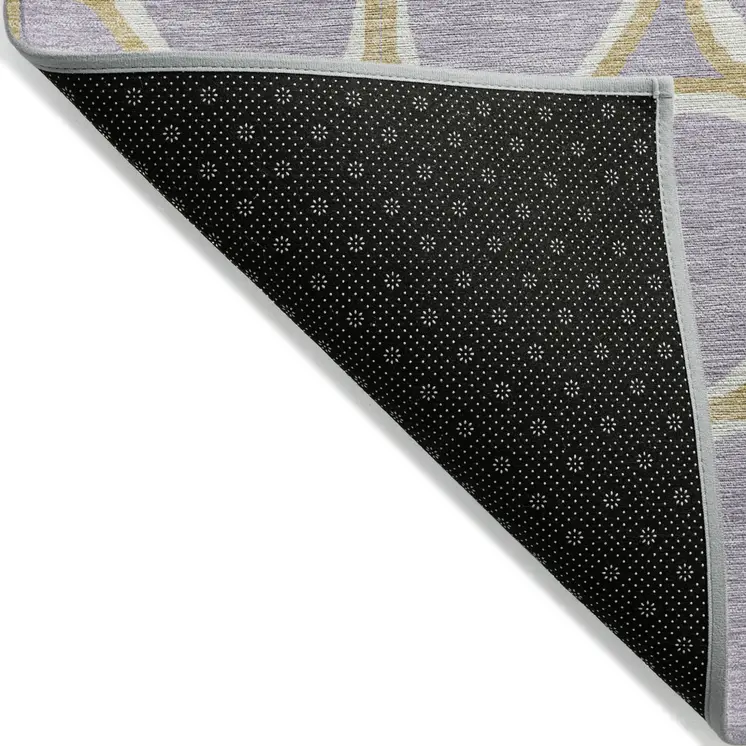 8' X 10' Lavender Ivory And Gold Abstract Washable Indoor Outdoor Area Rug