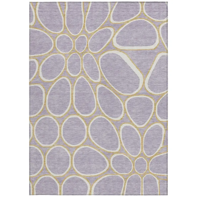 8' X 10' Lavender Ivory And Gold Abstract Washable Indoor Outdoor Area Rug