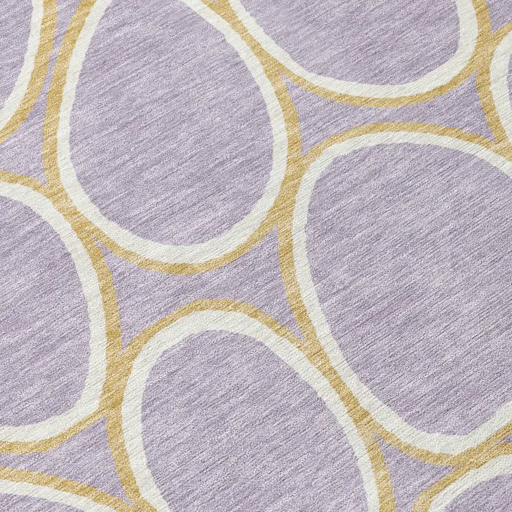 8' X 10' Lavender Ivory And Gold Abstract Washable Indoor Outdoor Area Rug