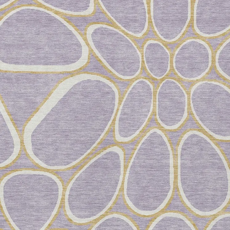 9' X 12' Lavender Ivory And Gold Abstract Washable Indoor Outdoor Area Rug