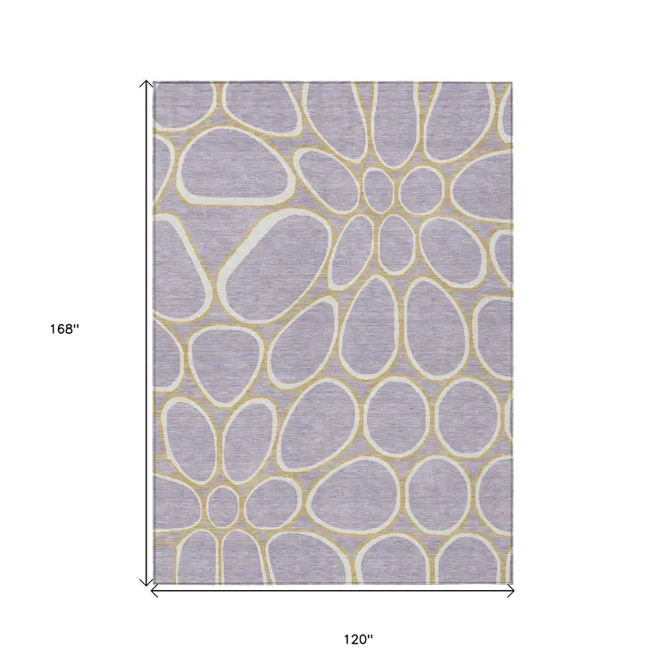 10' X 14' Lavender Ivory And Gold Abstract Washable Indoor Outdoor Area Rug