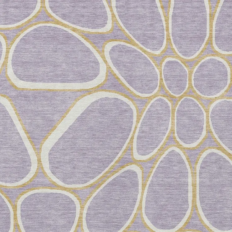 10' X 14' Lavender Ivory And Gold Abstract Washable Indoor Outdoor Area Rug