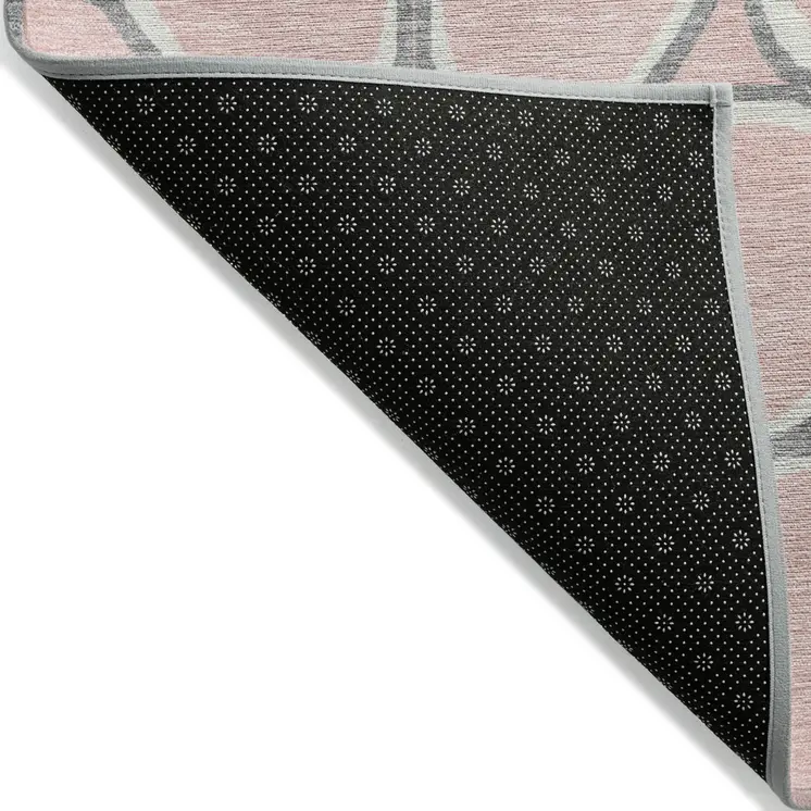 3' X 5' Pink Gray And Ivory Abstract Washable Indoor Outdoor Area Rug