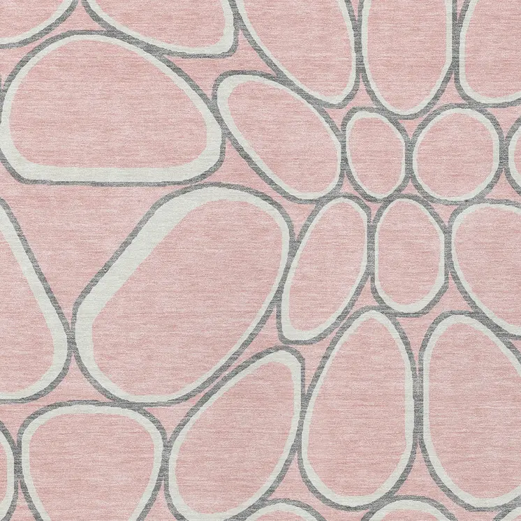 3' X 5' Pink Gray And Ivory Abstract Washable Indoor Outdoor Area Rug