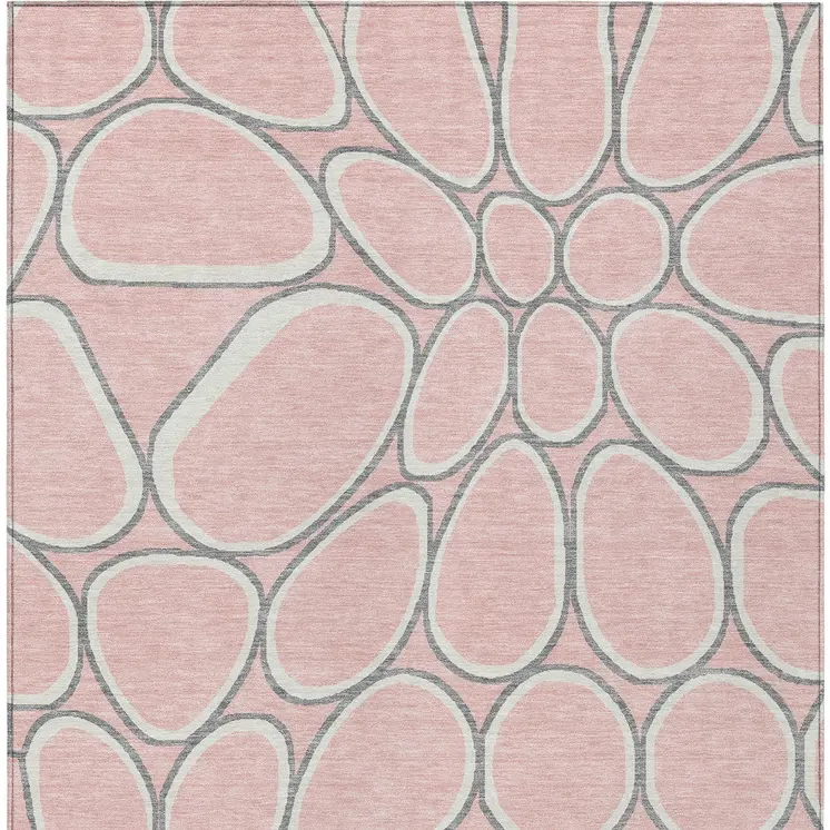 5' X 8' Pink Gray And Ivory Abstract Washable Indoor Outdoor Area Rug