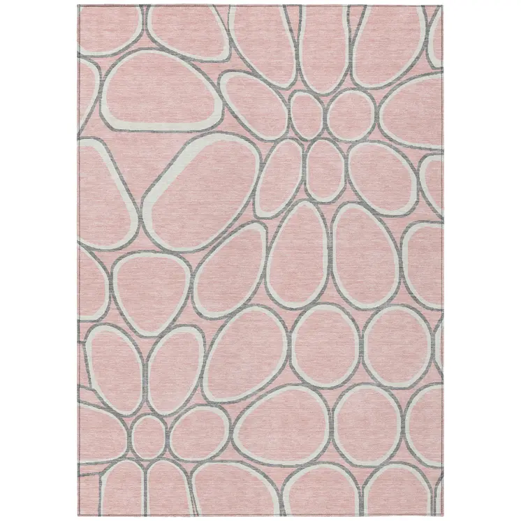 5' X 8' Pink Gray And Ivory Abstract Washable Indoor Outdoor Area Rug