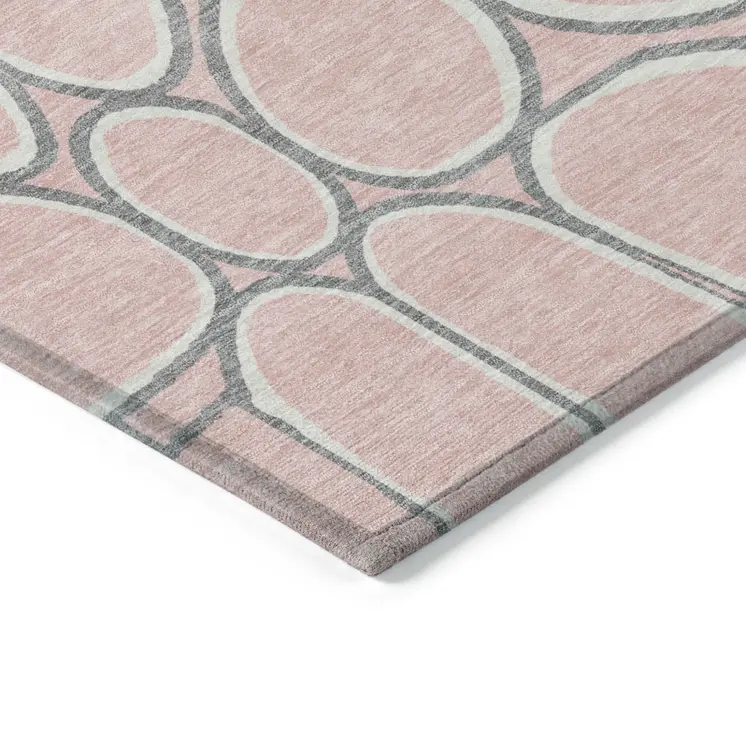 5' X 8' Pink Gray And Ivory Abstract Washable Indoor Outdoor Area Rug