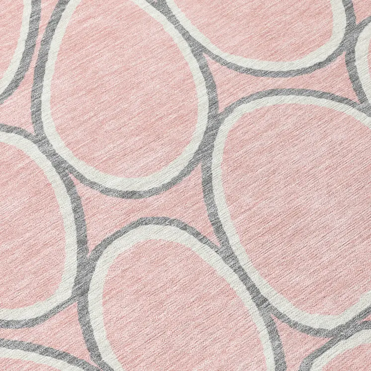 5' X 8' Pink Gray And Ivory Abstract Washable Indoor Outdoor Area Rug