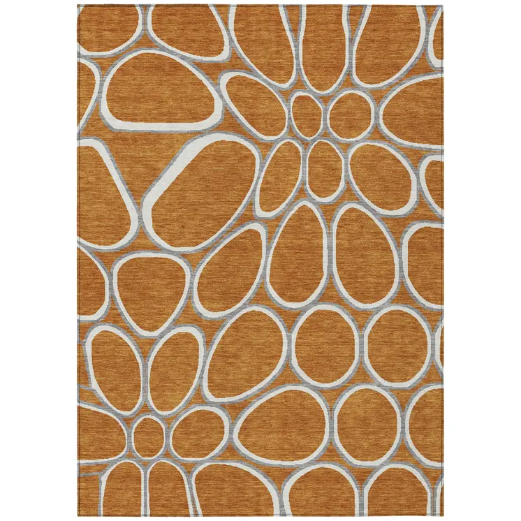3' X 5' Copper Gray And Ivory Abstract Washable Indoor Outdoor Area Rug