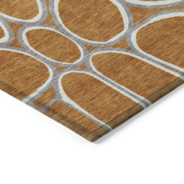 8' Copper Gray And Ivory Round Abstract Washable Indoor Outdoor Area Rug