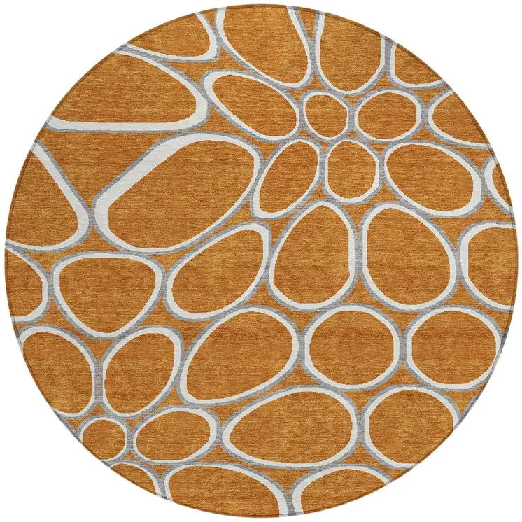 8' Copper Gray And Ivory Round Abstract Washable Indoor Outdoor Area Rug