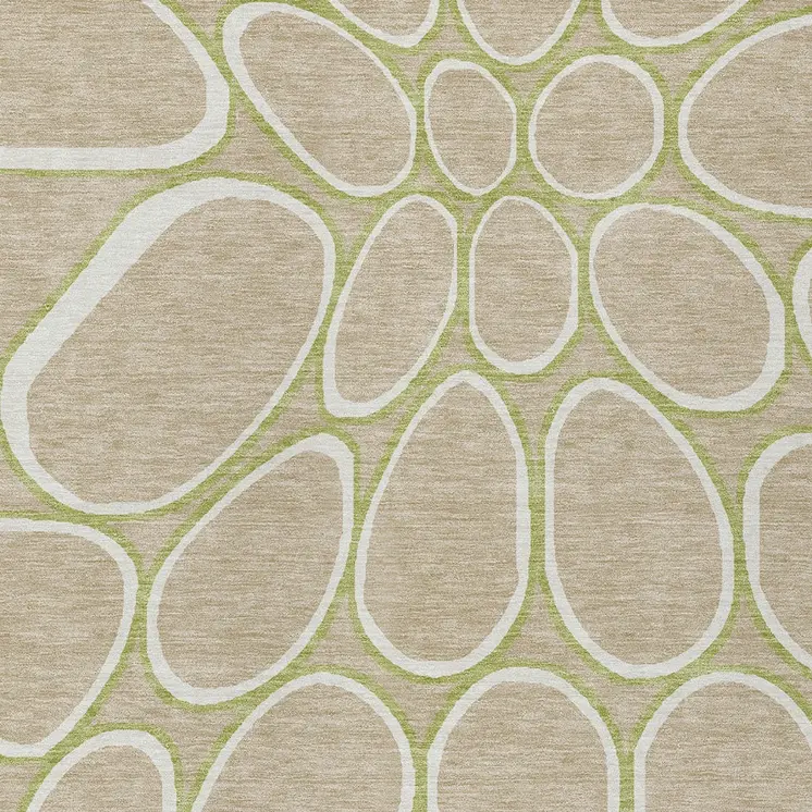 9' X 12' Tan Ivory And Green Abstract Washable Indoor Outdoor Area Rug