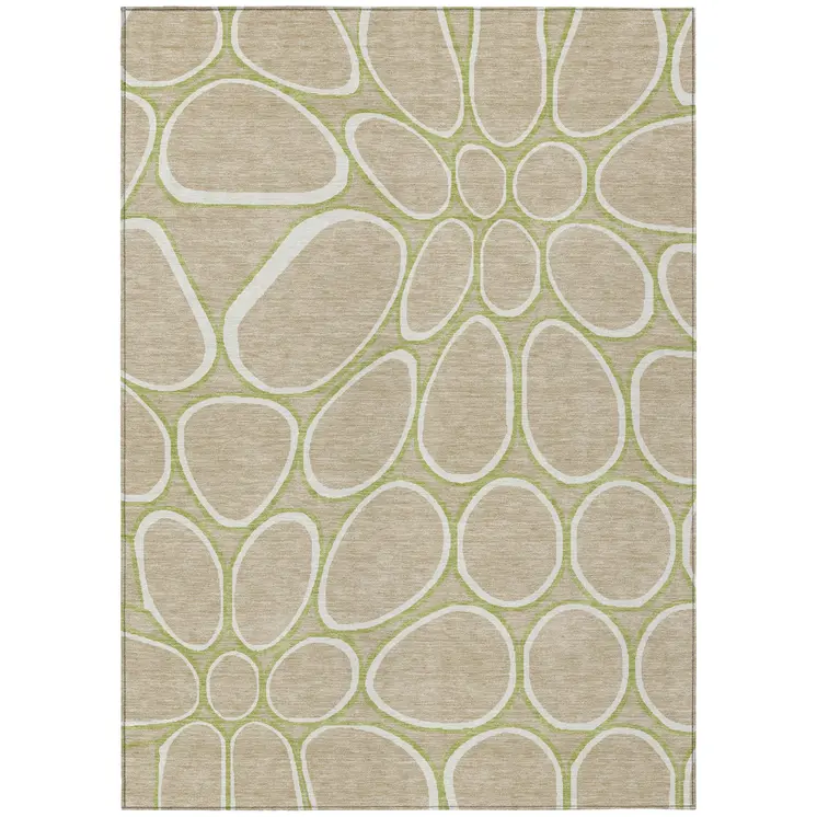 10' X 14' Tan Ivory And Green Abstract Washable Indoor Outdoor Area Rug