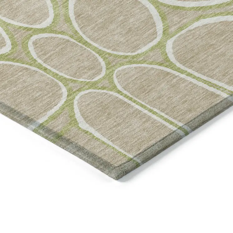 10' X 14' Tan Ivory And Green Abstract Washable Indoor Outdoor Area Rug