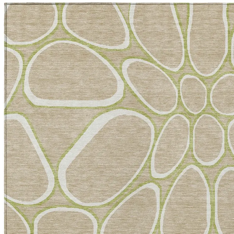 10' X 14' Tan Ivory And Green Abstract Washable Indoor Outdoor Area Rug